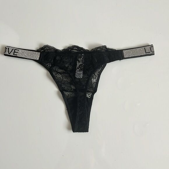 Women's Glitter Lace ( Love) Low Rise Thongs Underwear Panty Solid Black Panties - Picture 3 of 8